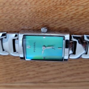 Silver and green Fossil Watch